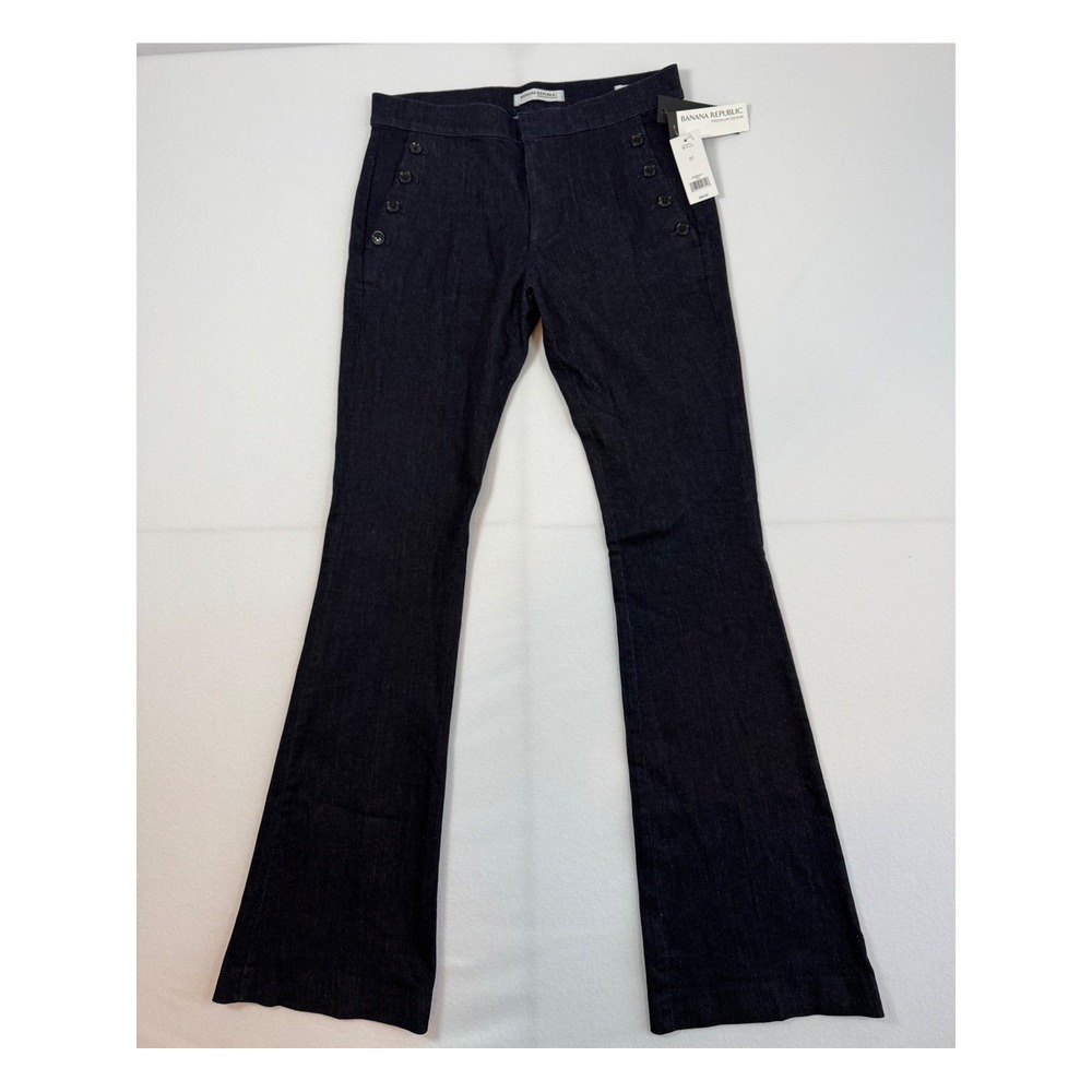 Banana‎ Republic Premium Denim Sailor Pants  27 Dark Wash Flare Button Detail